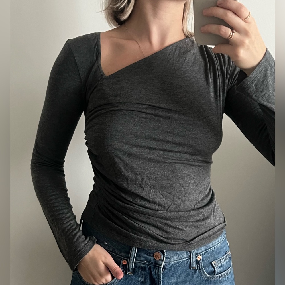 Gray Asymmetrical Long Sleeve Top Zara